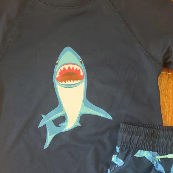 Toddlers Shark Adventure Kids Rash guard Set - Navy - Picture 2 of 9